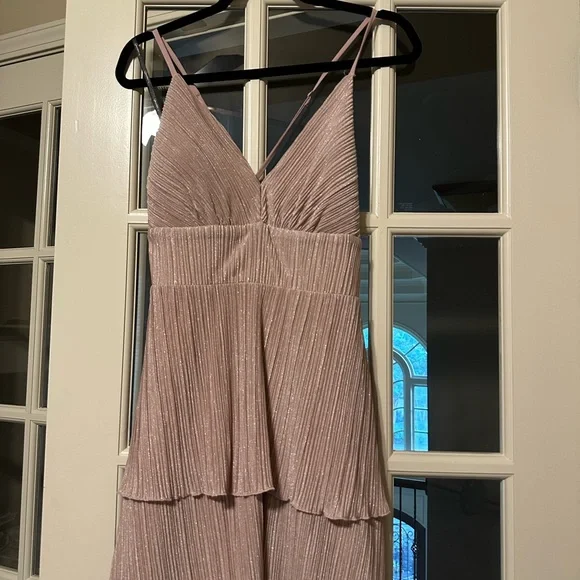 Dusty light pink Rose gold tiered layered maxi cocktail evening party gown dress - Picture 8 of 10